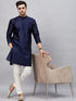 Men's Navy Blue Woven Kurta With Pant Set